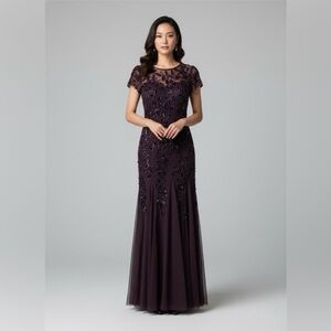 Adrianna Papell Beaded Evening Gown | Size 6 | Plum Formal Maxi Dress